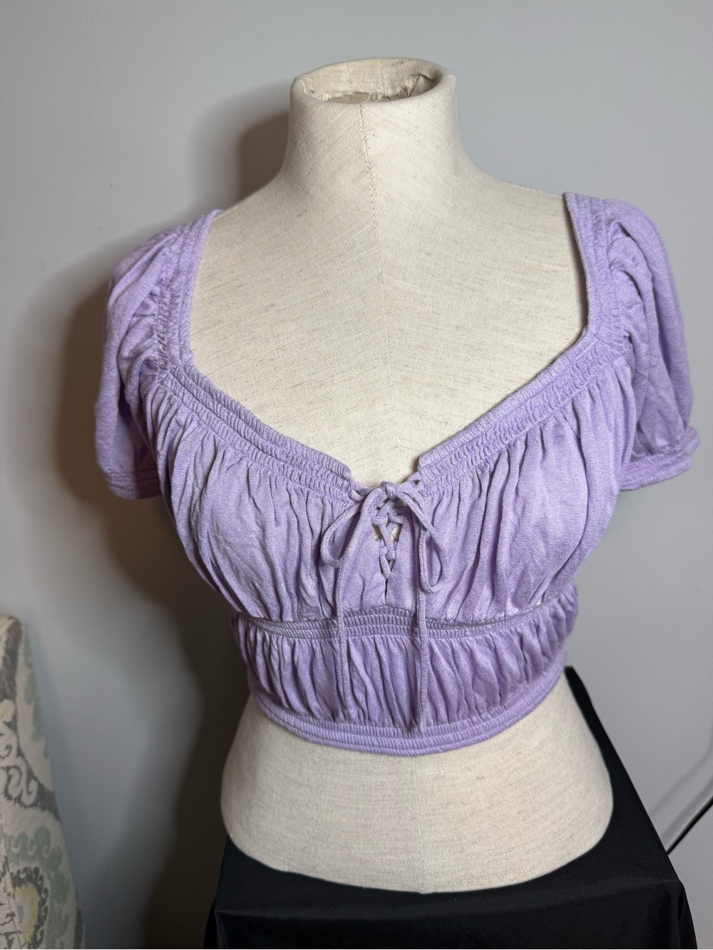 Urban Outfitters Lavender Ruched Tie-Front Crop Top
